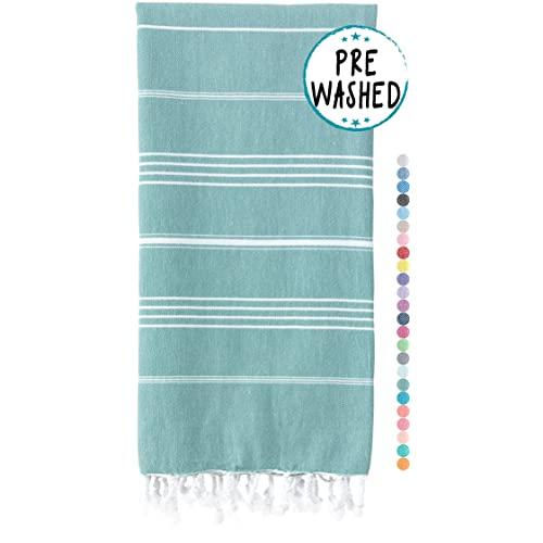 WETCAT Original Turkish Beach Towel (39 x 71) - Prewashed Beach Blanket, 100% Cotton - Highly Absorbent, Quick Dry and Ultra-Soft - Washer-Safe, No Shrinkage - Stylish, Eco-Friendly - [Teal]