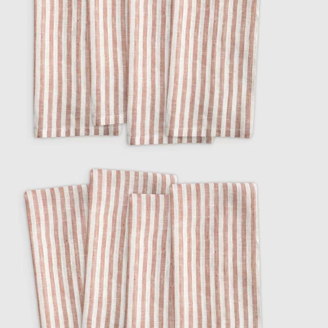 European Linen Stripe Napkins (Set of 8) - Terracotta/White Stripe
