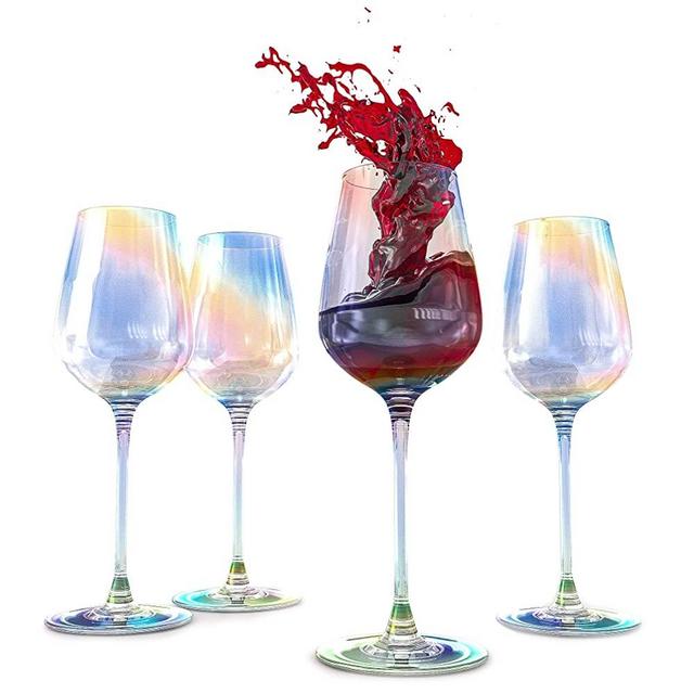 Iridescent Luster Large Radiance Wine Glasses - The Wine Savant Set of 4 Radiance White Pearl Whimsy and Nostalgia Large Wine Glasses In An Elegant Gift Box, Entertaining An Ethereal Experience