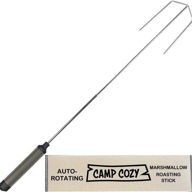 HotRod 32″ Auto‑Rotating Campfire Roasting Stick – Stainless Steel Battery‑Powered Rotisserie Fork for Hot Dogs & Marshmallows – Collapsible, Kid‑Safe, Portable