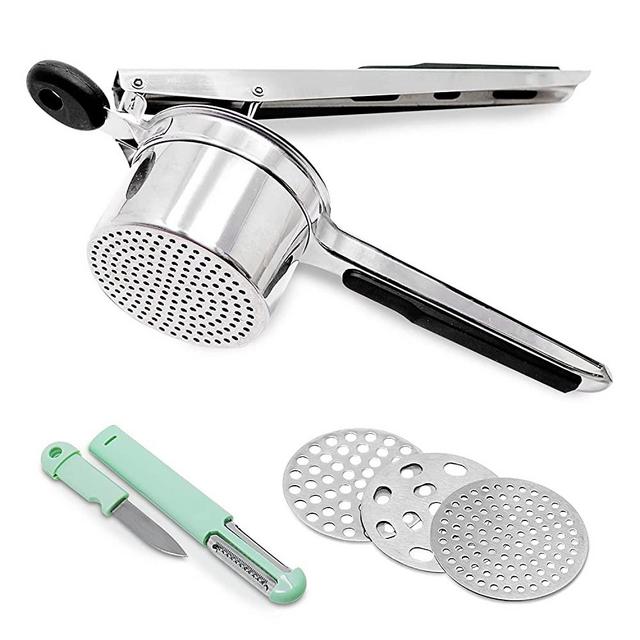 Cook Army Potato Ricer Stainless Steel Professional, 15 Oz Ricer Kitchen Tool, Non-Slip Handle Potato Press, Premium Stainless Steel Potato Ricer, Strong Mashed Potato Ricer, 3 Interchangeable Discs