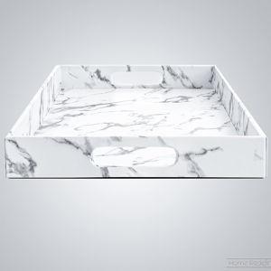 Home Redefined Modern Elegant 17.5"x12" Rectangle White Marble Faux Leather Decorative Tray Ottoman Coffee Table Perfume Living Room Kitchen Serving Tray Display Vanity with Handles for All Occasion's