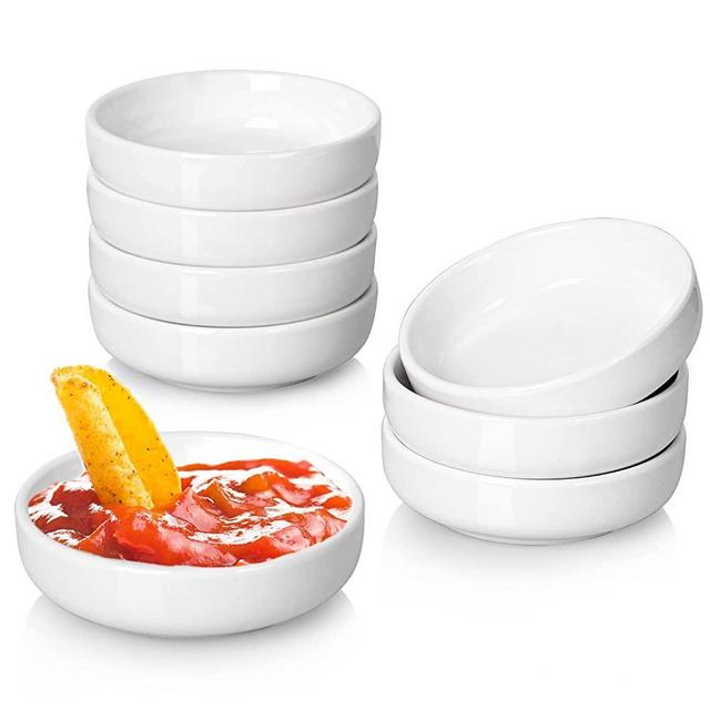 Delling 8 PACK Dipping Bowls, Round Dipping Sauce Dishes, 3.5 Oz Soy Sauce dish, Side Dish Bowls, Small Dish for Sauce, Condiments, Sushi, White