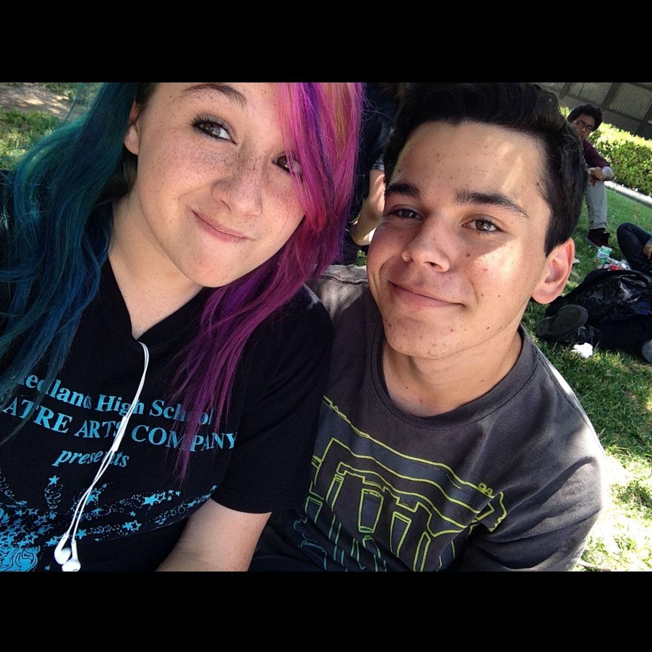 One of our first photos together in 2014, when we first got together. This was during lunch at Redlands Senior High School