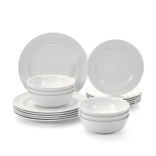 TP Dinnerware Set, 18-Piece Melamine Dishes Set, Dinner Service for 6 with Bowls and Salad Dinner Plates, Ivory