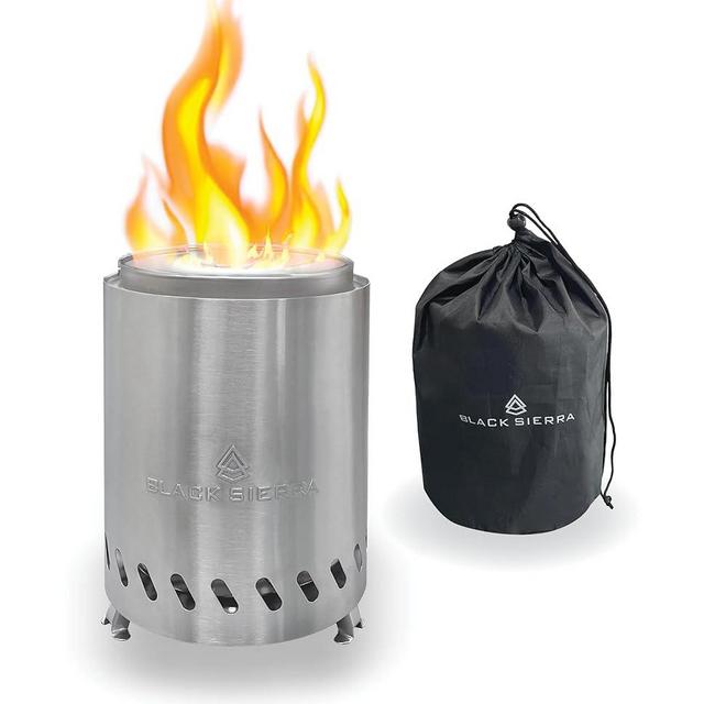 Black Sierra Tabletop Smokeless 7" Firepit, Mini Firepit Burns Wood Pellets, Stainless Steel for Camping, Outdoor & Patio, Wood Burning Portable Bonfire Perfect for Smore's