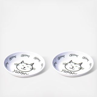 Black and White Yummy Pet Saucer, Set of 2