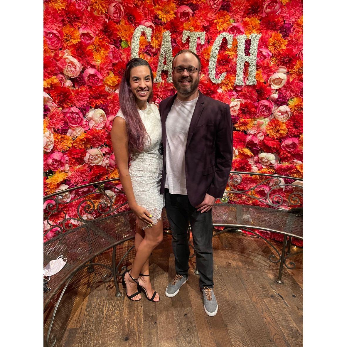 Quintessential Vegas pic - in front of the Catch flower wall