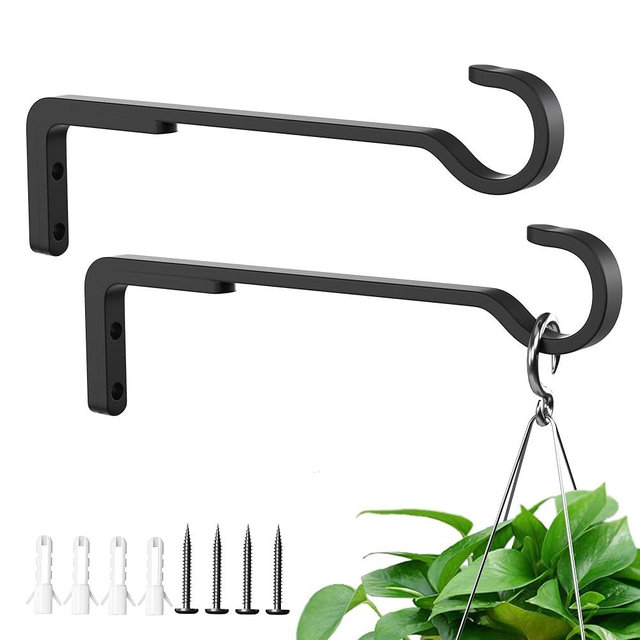 8 Inch 2 Pack Black Heavy Duty Outdoor Plant Hangers for Hanging Baskets, Iron Hanging Plant Brackets for Hanging Plants Outside, Metal Plant Hooks Plant Wall Hooks for Hanging Lantern, Bird Feeder