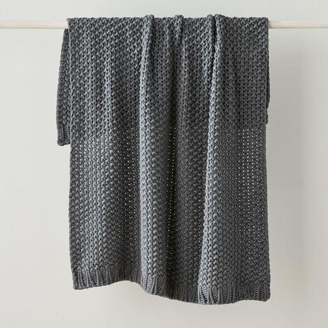Chunky Cotton Knit Throw, 50"x60", Charcoal