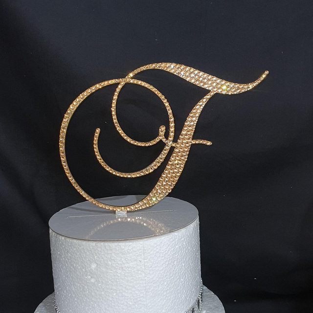 Crystal Letter cake topper monogram lnitials , gold rhinestone Cake Topper decor, Wedding rhinestone cake jewel letters decorations.