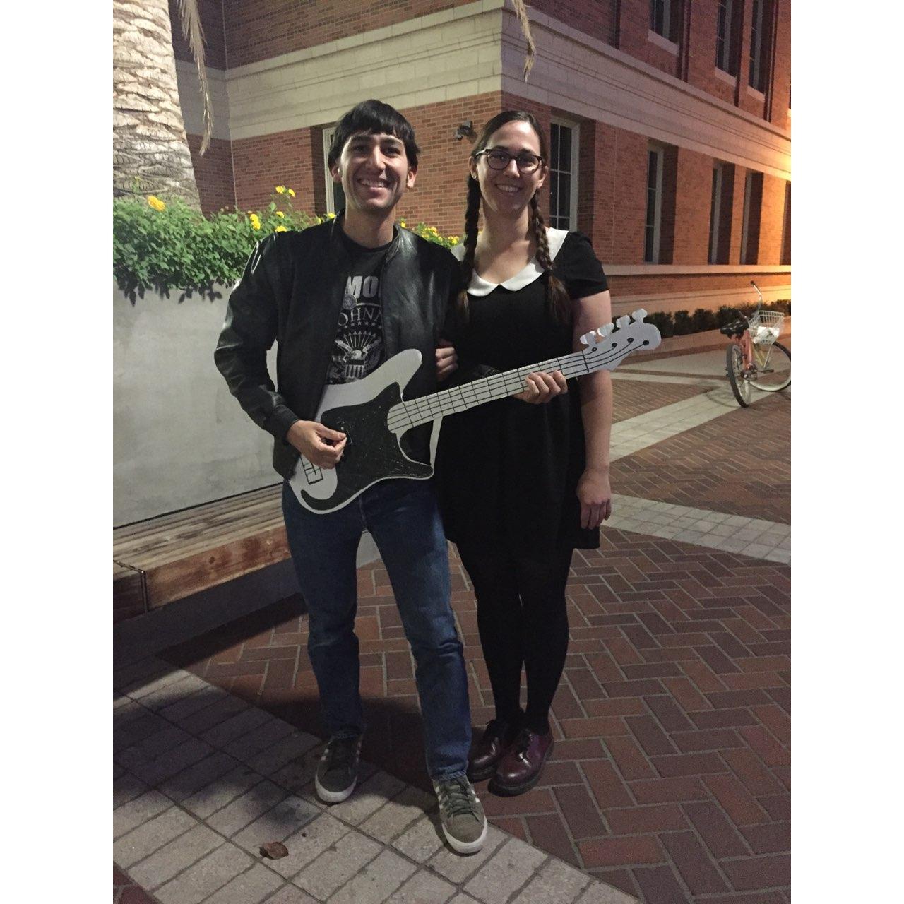 Dressing up as DeeDee Ramone and Wednesday Addams for Halloween