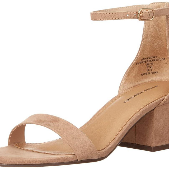 Amazon Essentials Women's Two Strap Heeled Sandals with Adjustable Ankle Strap, Padded Memory Foam Insole