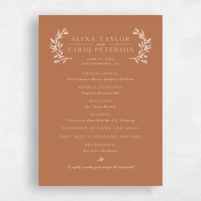Tuscany, Orange Wedding Program - Hetherton