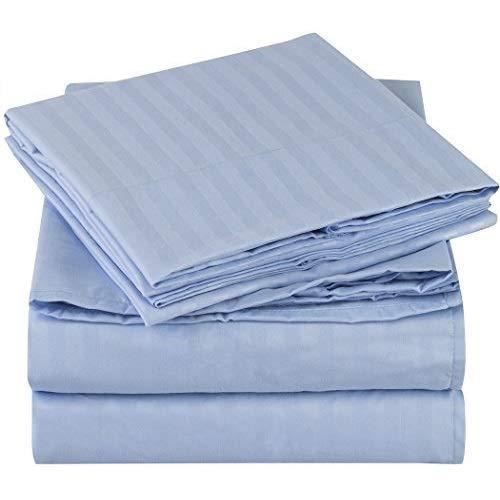 Mellanni Striped Bed Sheet Set - Brushed Microfiber 1800 Bedding - Wrinkle, Fade, Stain Resistant - 4 Piece (King, Light Blue)