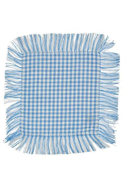 Picnic Blue Gingham Fringe Cocktail Napkin