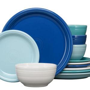 Mixed Coastal Blues Bistro Coupe 12-Piece Dinnerware Set, Service for 4