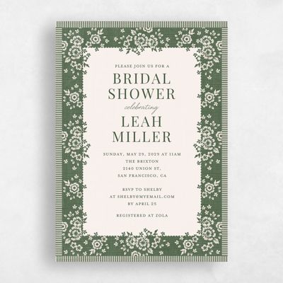 Dark Olive, Green Wedding Wedding Shower Invitation - Zilya Portrait