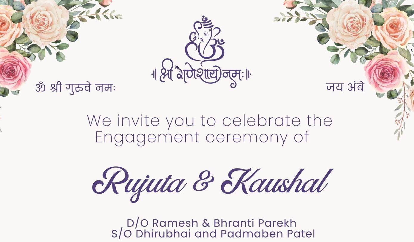 The Wedding Website of Rujuta Parekh and Kaushal Patel