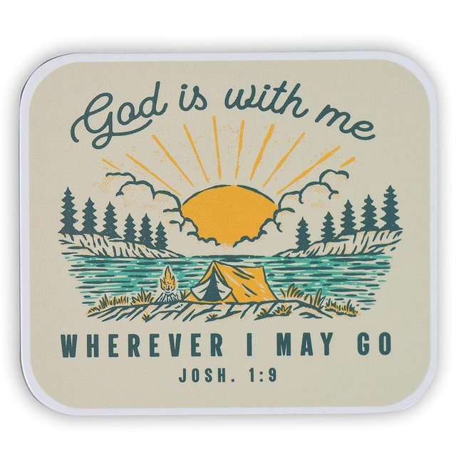 Christian Art Gifts Inspirational Refrigerator Scripture Magnet for Men and Women with Bible Verse: God is with Me - Joshua 1:9 Mountain Scene Design, Home & Kitchen Decorations, Size 2.4" x 2.8"