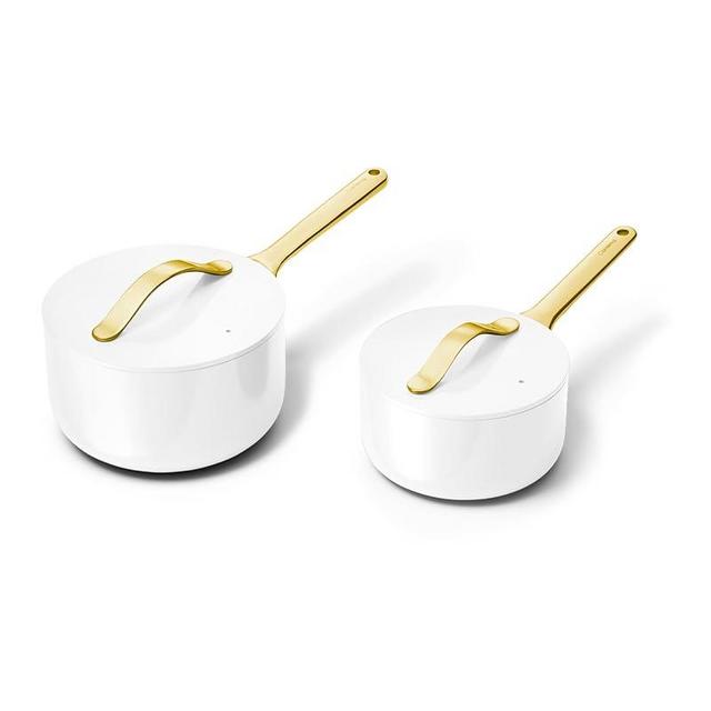 Caraway Nonstick Ceramic Sauce Pans with Lids (3 qt & 1.75 qt) - Non Toxic, PTFE & PFOA Free - Oven Safe & Compatible with All Stovetops (Gas, Electric & Induction) - White