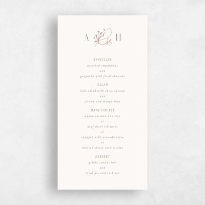 Beige Greenery Wedding Menu - Olmo