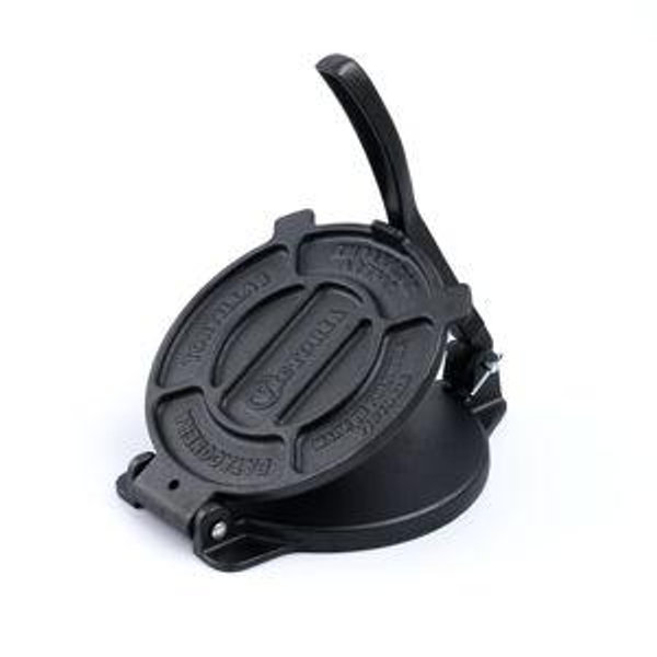 Victoria 8 Inches Cast Iron Tortilla Press, Roti Maker and Tortilladora, Pataconera Seasoned with Flaxseed Oil, Made in Colombia, Traditional Style, Black