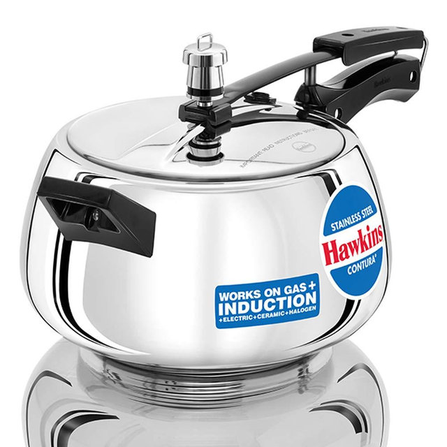Hawkins 5 Litre Contura Pressure Cooker, Stainless Steel Inner Lid Cooker, Handi Cooker, Induction Cooker, Silver (SSC50)
