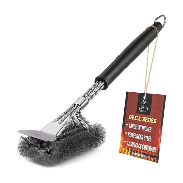 Large Heat Boss Grill Brush and Grill Scraper With Non-Slip Handle