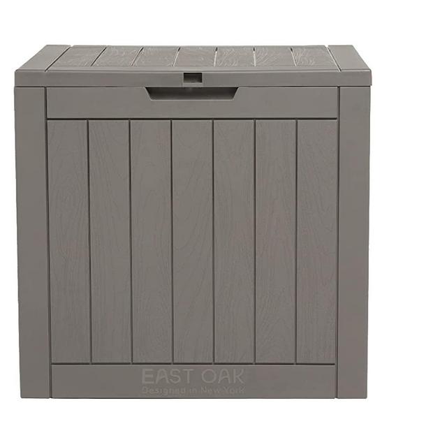 EAST OAK Deck Box, 31 Gallon Indoor/Outdoor Storage Box with Lockable Lid for Patio Cushions, Pool Accessories, Toys, Gardening Tools, Sports Equipment, Waterproof and UV Resistant Resin, Grey