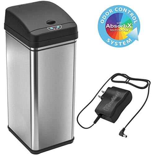 iTouchless 13 Gallon Sensor Trash Can with AC Adapter, Battery-Free Stainless Steel Automatic Bin with Odor Filter, Great for Kitchen and Office