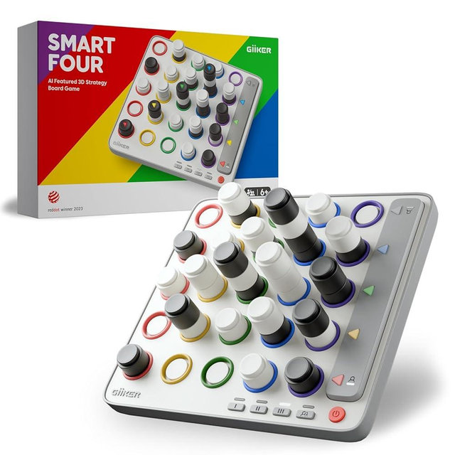GiiKER Smart Four, 3D AI-Powered 4 in a Row Game, Strategy Board Games with Integrated Referee for 1-2 Players, Travel Games for Ages 6-12 and up, Birthday Gift for Kids Family Game Night