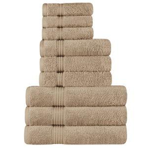 9 PC SET (taupe) Luxury Egyptian Cotton Quick Dry Absorbent Heavyweight Towel Set by Blue Nile Mills