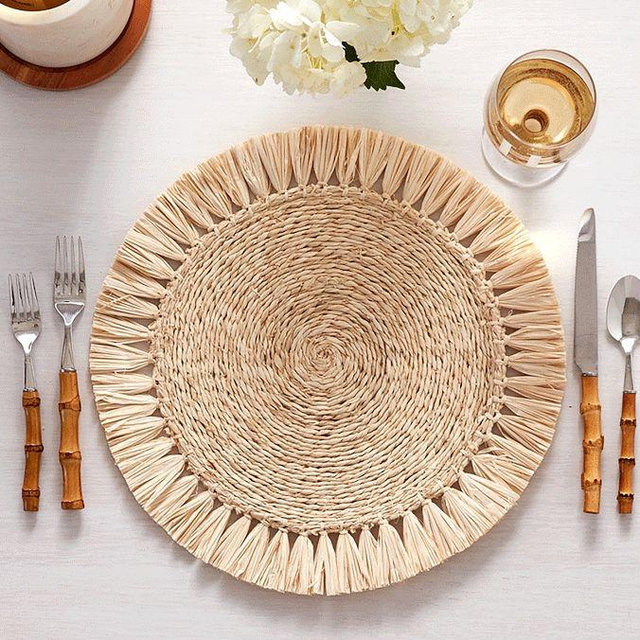 Raffia Fringe Chargers, Set of 4