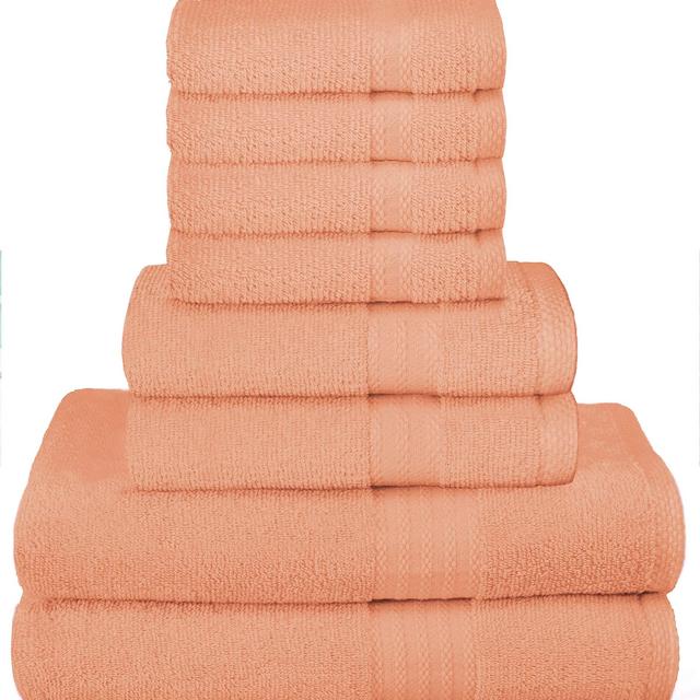 GLAMBURG Ultra Soft 8-Piece Towel Set - 100% Pure Ringspun Cotton, Contains 2 Oversized Bath Sheets 27x54, 2 Hand Towels 16x28, 4 Wash Cloths 13x13 - Ideal for Everyday use, Hotel Spa - Peach