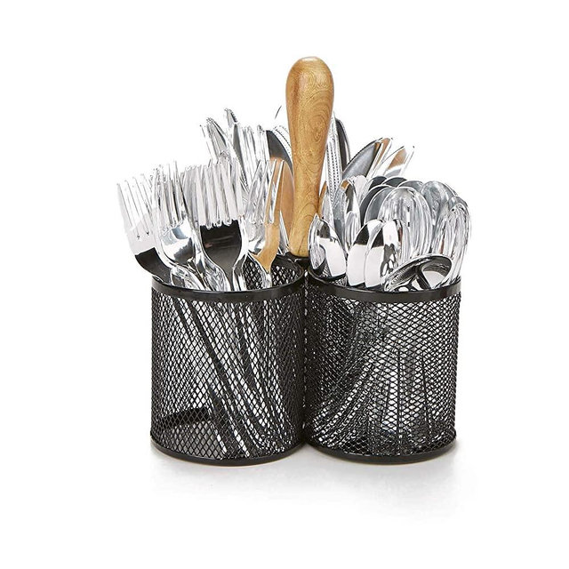 Mind Reader 3CIRMESH-BLK, Cutlery, Silverware Organizer, Utensil Caddy, Multi-Purpose Holder, Silver, 3-Section, Black