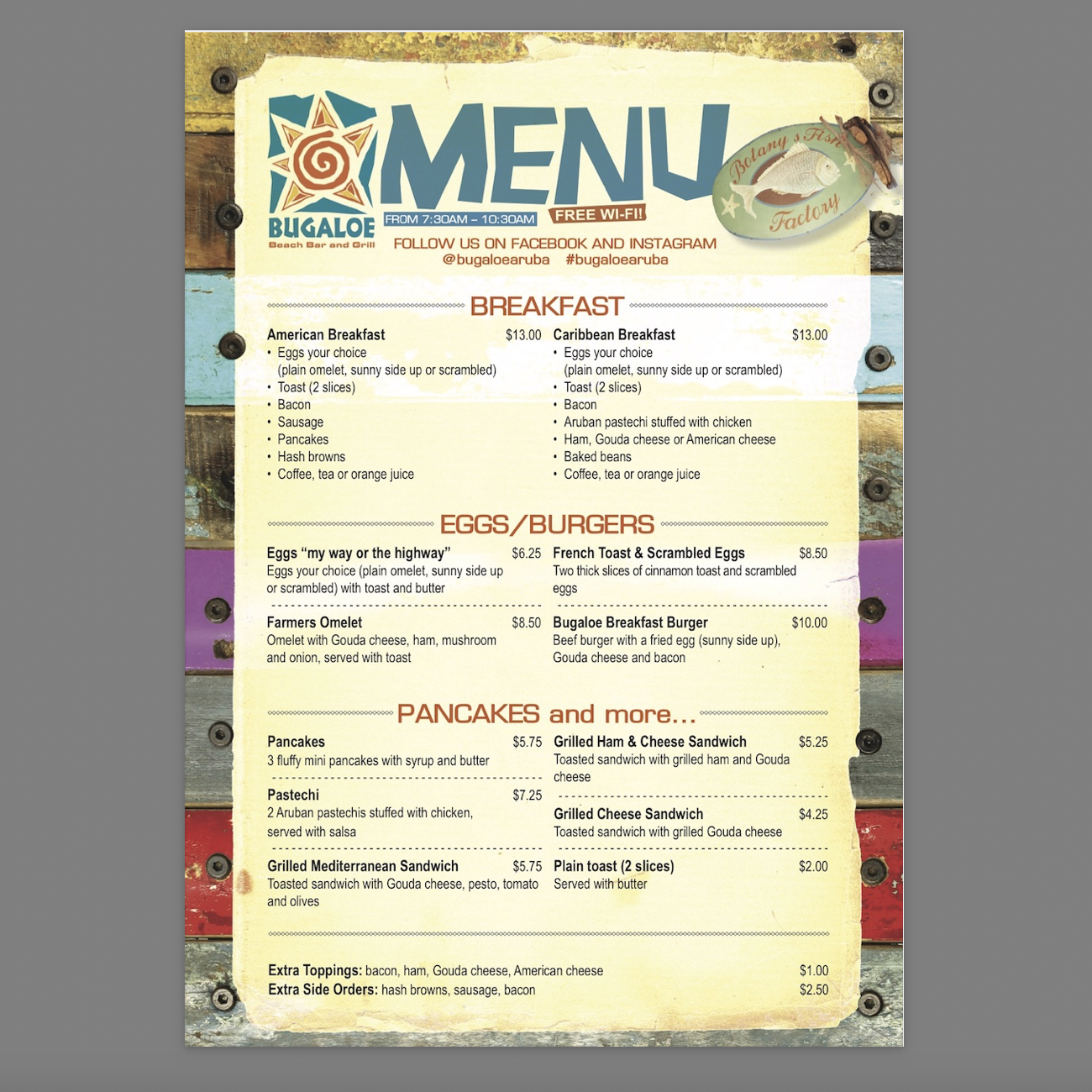 Bugaloe breakfast menu
