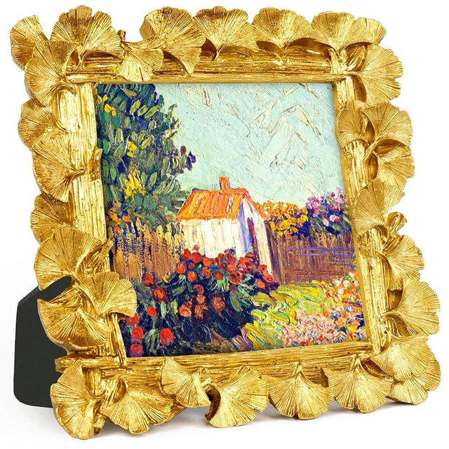 JOJOWISE 5x5 Picture Frame, Gold Ornate Leaf Texture Handmade Resin with Glass Front Antique Photo Frame for Tabletop Display, Retro Design Home Decor (5x5, Gold)