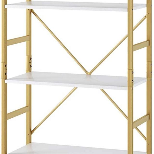 Homfa 5-Tier Bookcase, White and Gold Finish