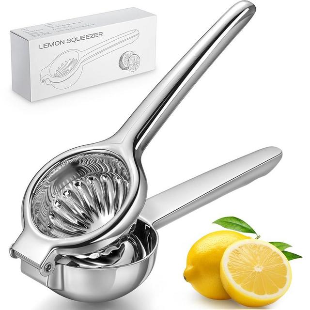 Lemon Squeezer, Sopito Stainless Steel Citrus Press Heavy Duty with Large Metal Lemon Juicer Squeezer Bowl for Seedless Juicing, Non-Slip Grip Design Manual Juicer