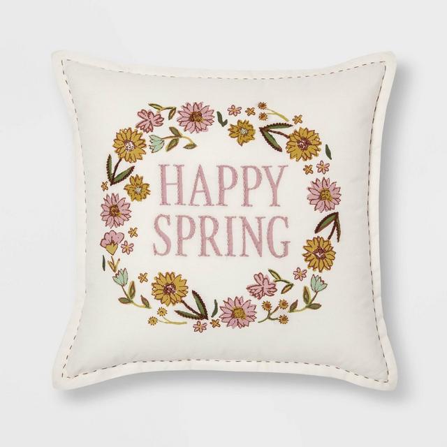 Square Floral ‘Happy Spring' Easter Pillow - Threshold™
