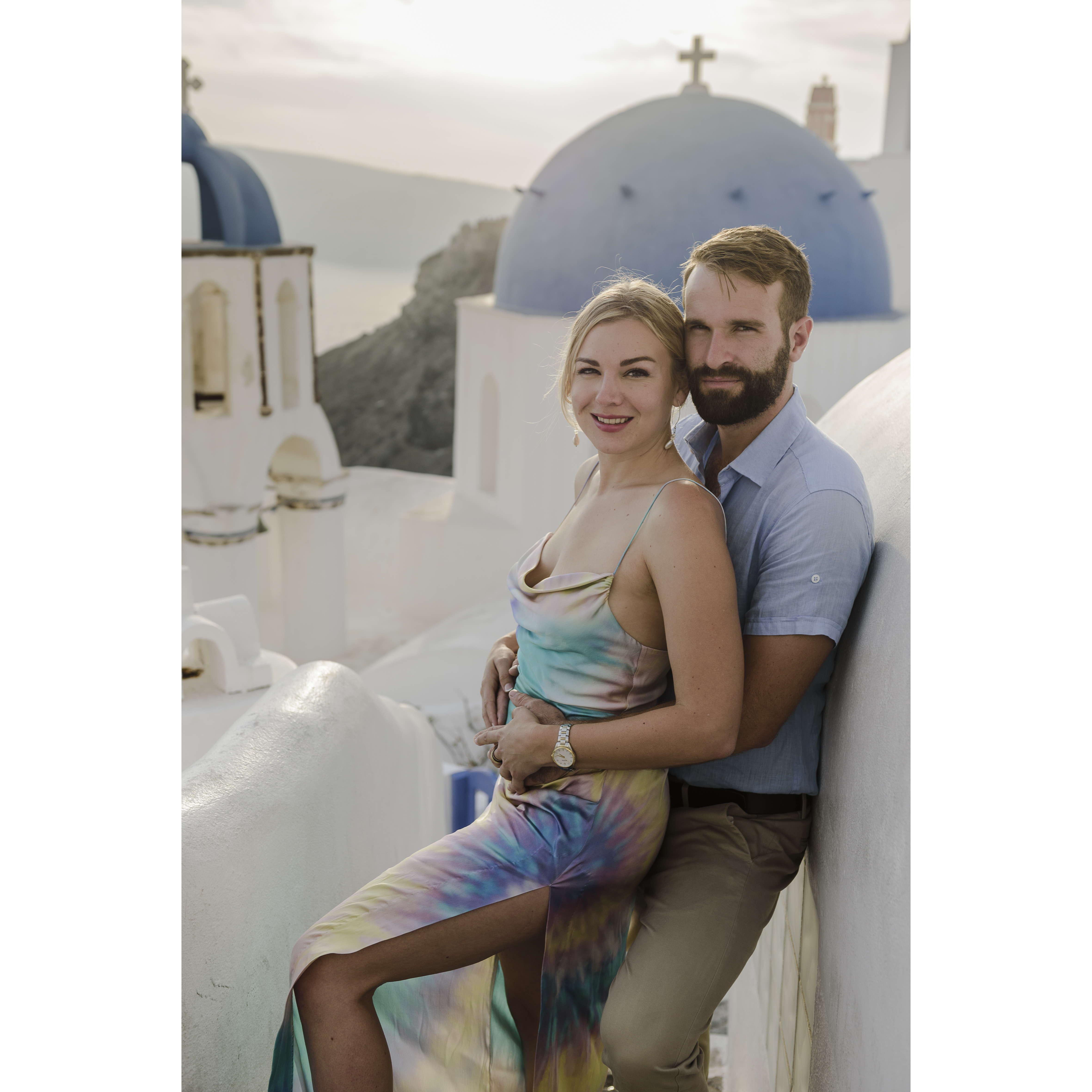 Santorini, Greece. It was a coincidence that our outfits matched. 