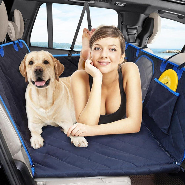LETTON Car Seat for Dogs,Hard Buttom Dog Car Seat Cover with Mesh Window,Side Flap and Storage Pocket,Waterproof Pet Dog Hammock for Car/Truck/SUV (Large-Size)