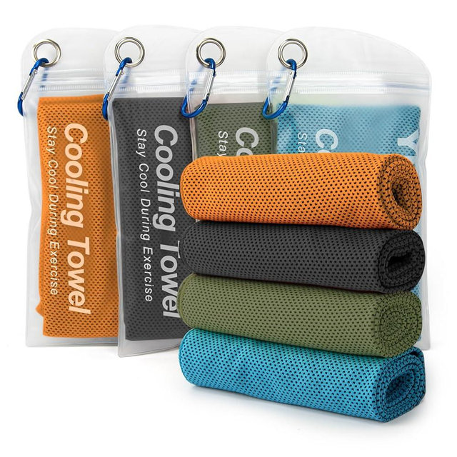 YESLIFE 4 Pack Cooling Towel 40"x12", Gym Towels for Men and Women, Soft Breathable Workout Towels for Yoga, Running, Sport, & More (Black, Army Green, Orange, Blue)