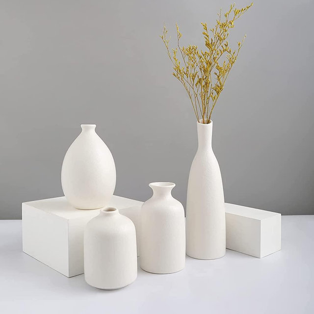 Joynisy White Ceramic Vase Set of 4, Classic Matte Vases Home Decorations for Table Shelf Office Decor, Housewarming Gifts (White)