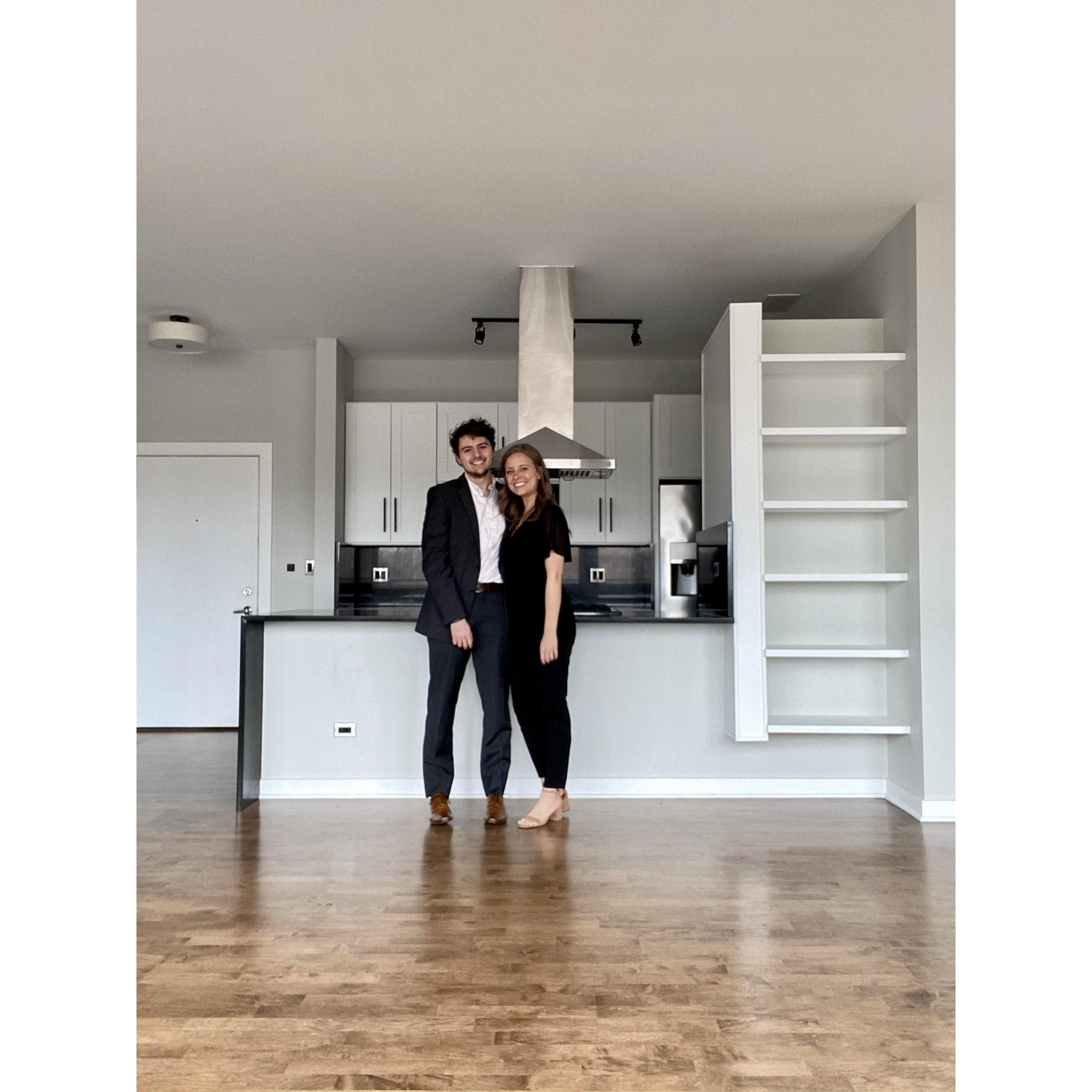 moving into our first apartment together in chicago! this was about one hour after we were officially married in the courthouse.