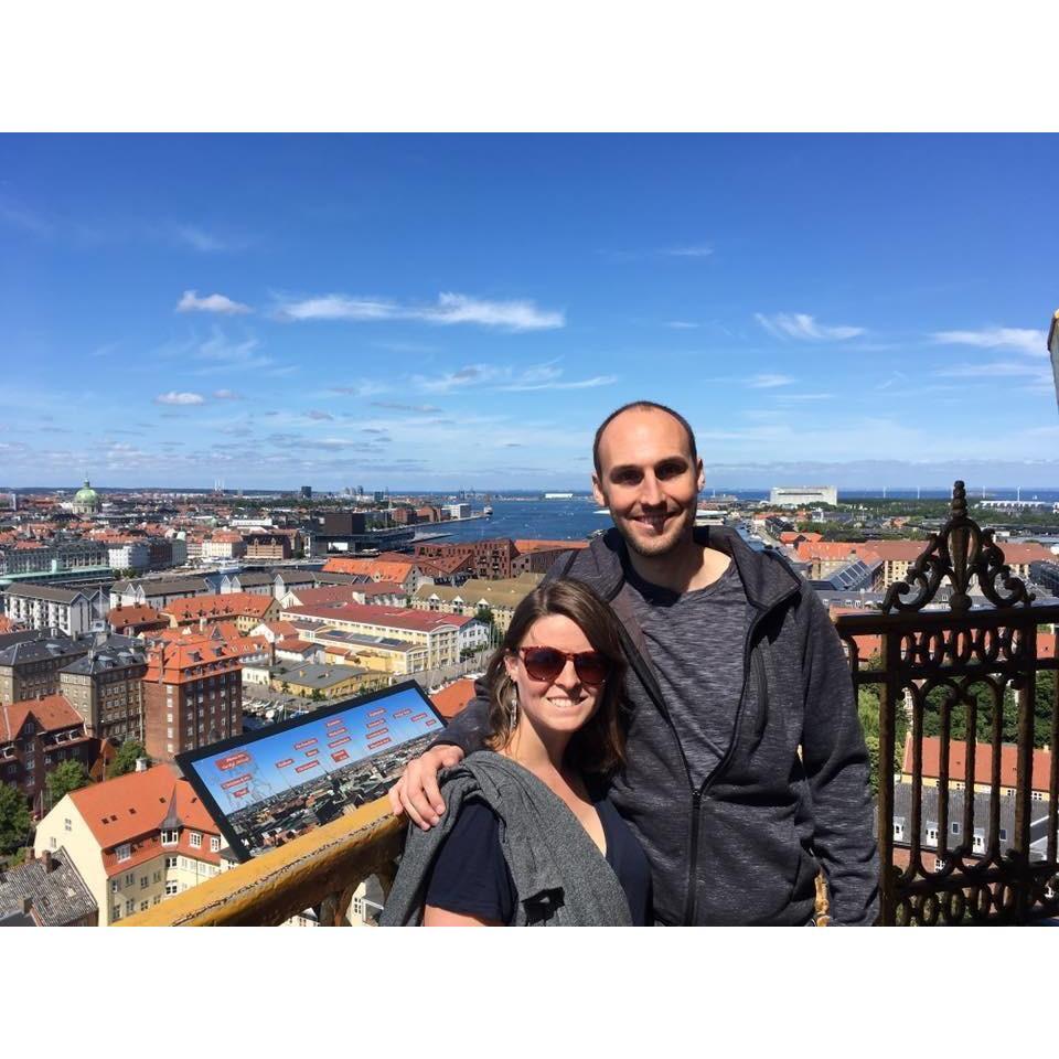 Hanging out at the top of a church in overlooking Copenhagen.