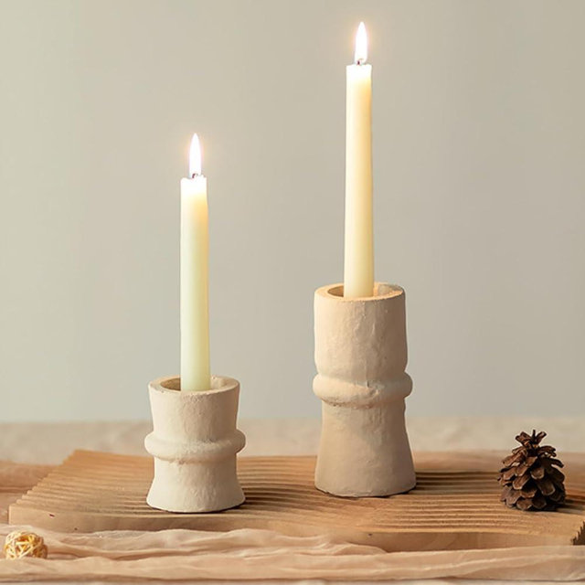 Romadedi Candlestick Holders Boho Decor: Taper Candle Holders Paper Mache for Living Room Morden Decorations White Candle Stick Dining Table Centerpiece Fireplace Home Decoration Beige