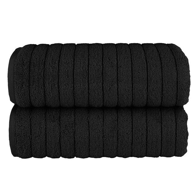 Elegant Comfort 100% Turkish Cotton Corduroy Ribbed Luxury Soft 2 Pack Bath Towels 27 x 54 Inch - Ultra Plush, Absorbent, Quick Dry, Hotel Spa Quality Towels for Bathroom Essentials, Black