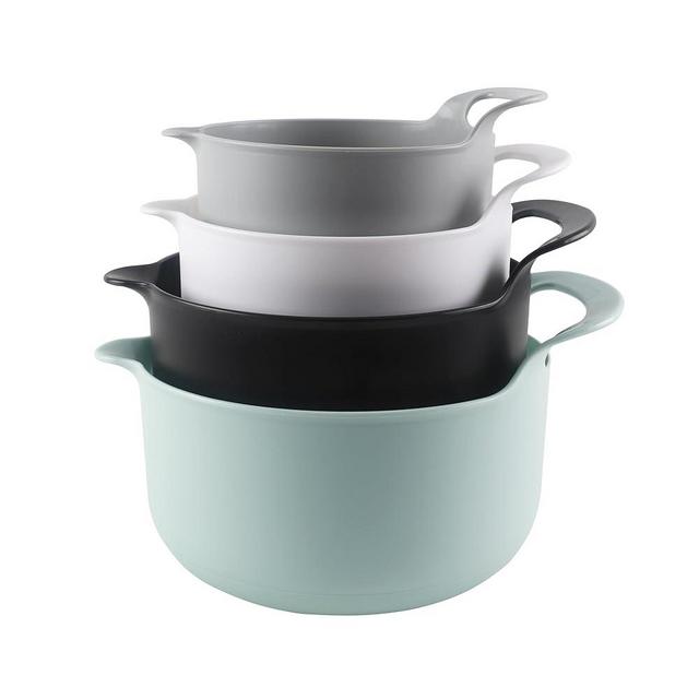 COOK WITH COLOR Nesting Plastic Mixing Bowl Set with Pour Spouts and Handles, Mint, 4 Piece Non-Slip